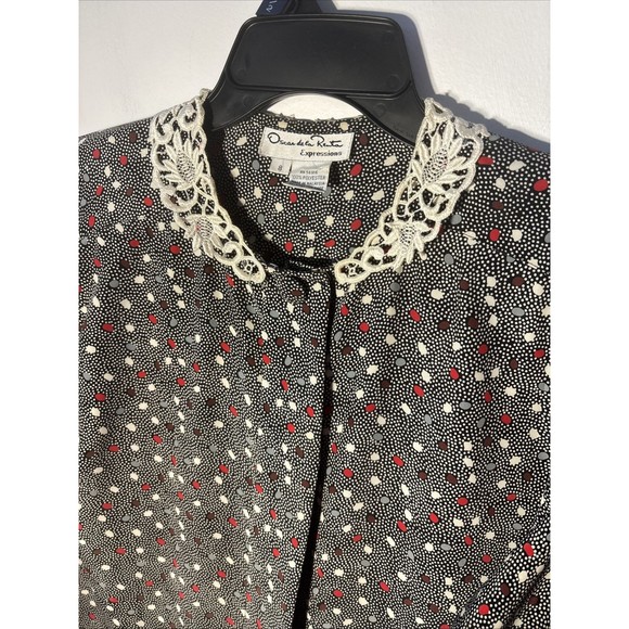 Vintage Oscar De La Renta Expressions  Blouse Shirt Polka Dot Button Down Sz 8 - Picture 3 of 12